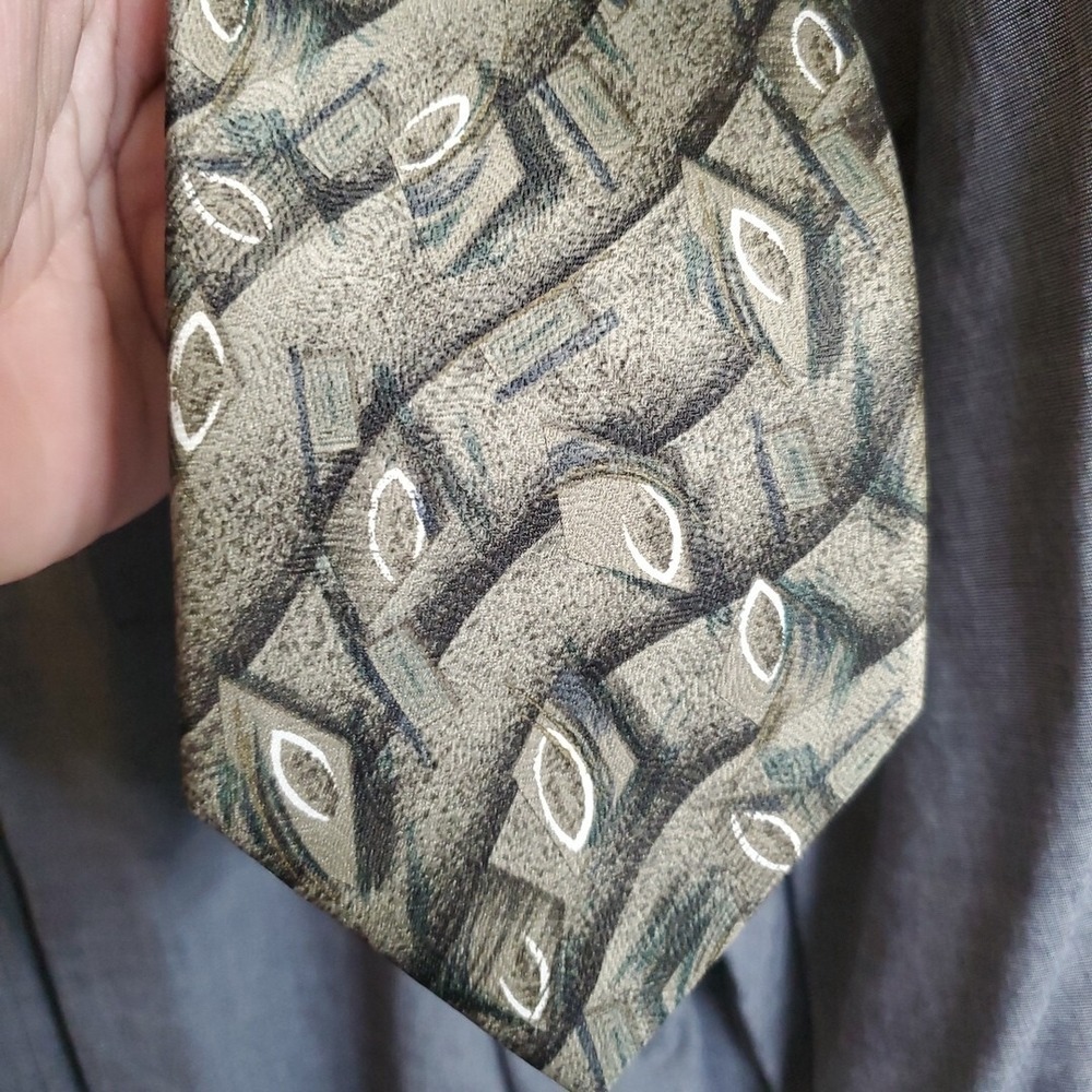 David Taylor OS Tie Mens Green‎ Abstract Geometric Vintage Professional Necktie